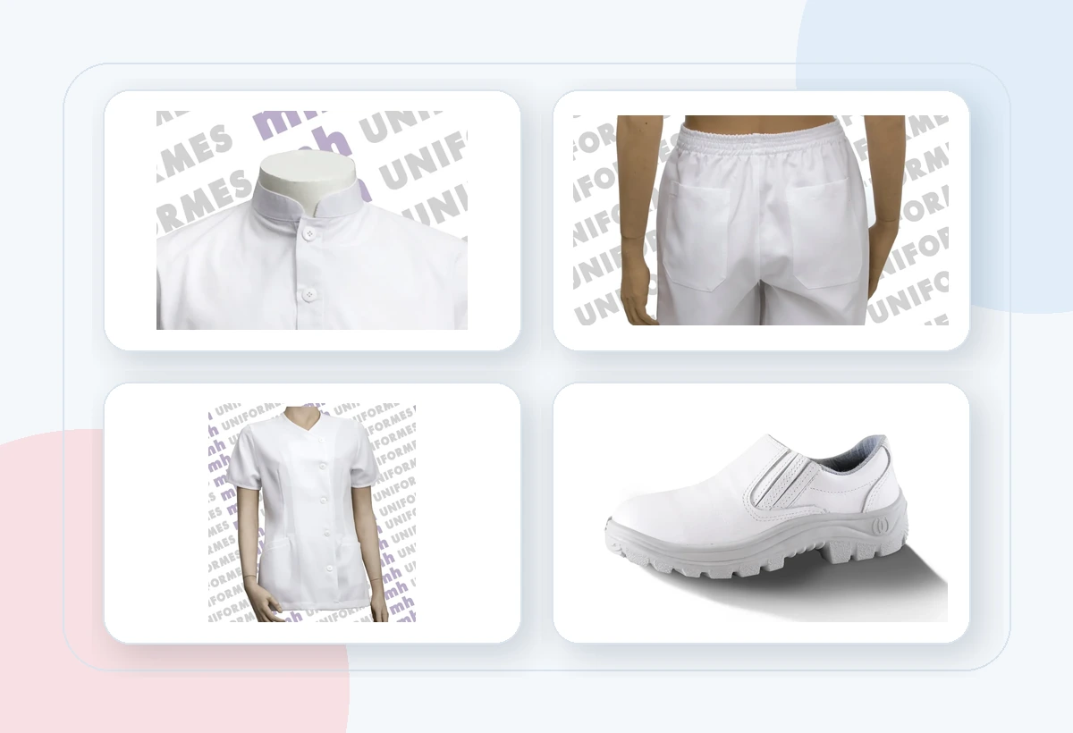 Jaleco, conjunto e calçado para saúde e atendimento