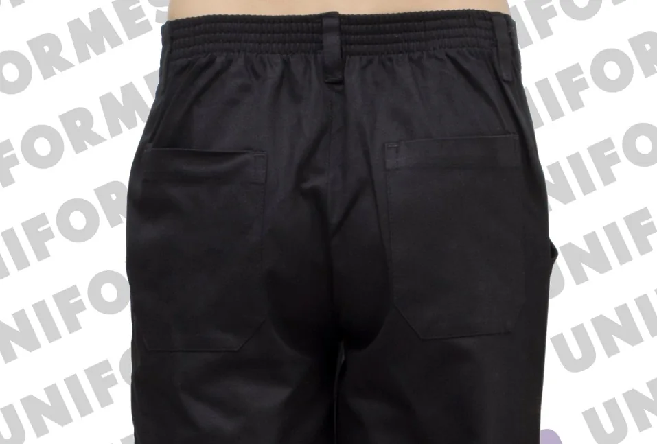 Calça 1/2 Elástico Em Brim Preto - MH Uniformes
