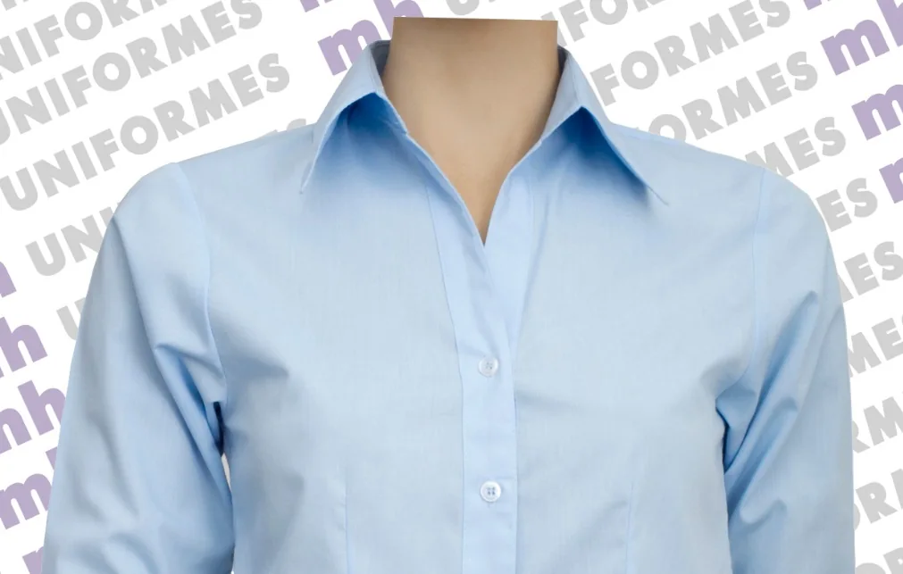 Camisa Feminina Manga 3/4 Azul Claro - MH Uniformes