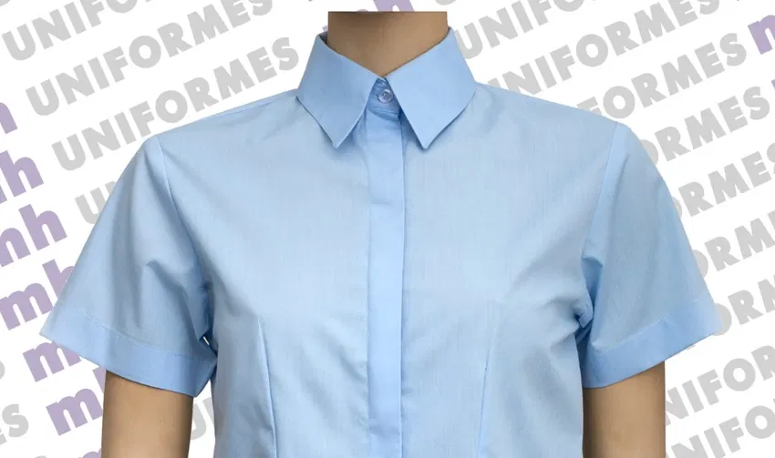 Camisa Social Feminina Manga Curta Azul Clara - MH Uniformes