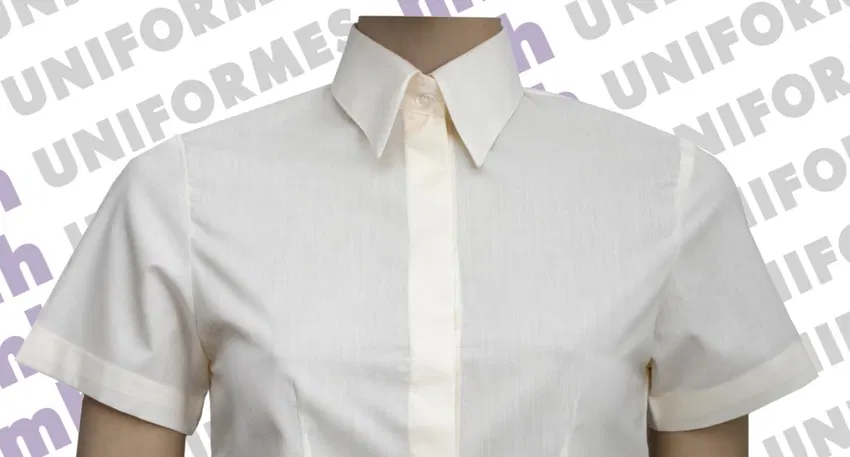 Camisa Social Feminina Manga Curta Creme - MH Uniformes