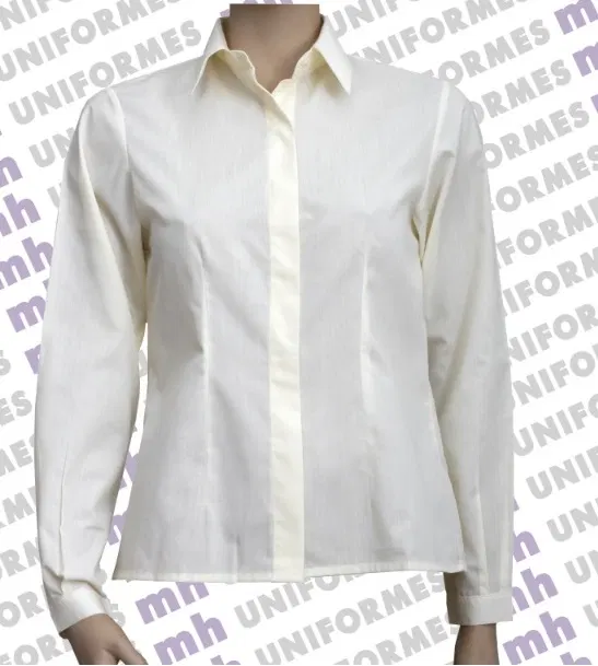 Camisa Social Feminina Manga Longa Creme - MH Uniformes