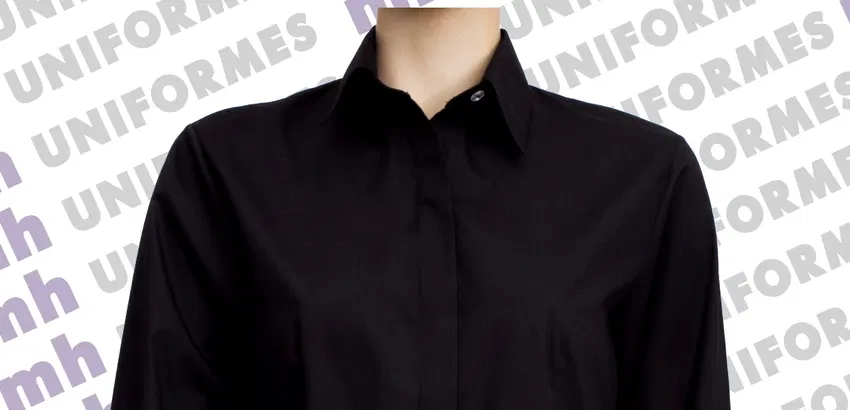 Referência visual para Camisa Social Feminina Manga Longa Preta - confirme o modelo com a MH Uniformes