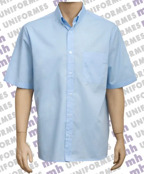 Camisa Social Masculina Manga Curta Azul Clara - MH Uniformes