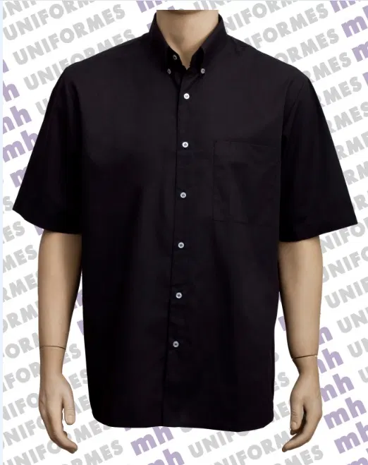 Camisa Social Masculina Manga Curta Preta - MH Uniformes