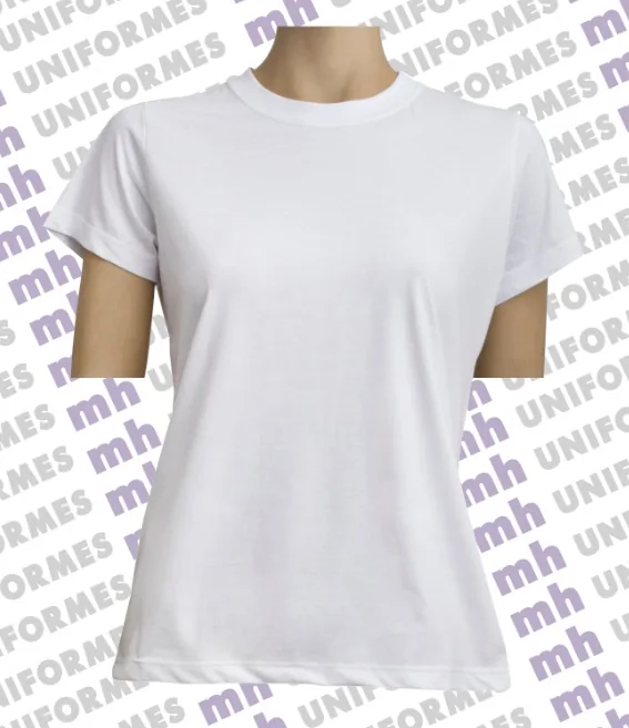 Camiseta Básica Feminina Manga Curta Em Meia Malha Branca - MH Uniformes