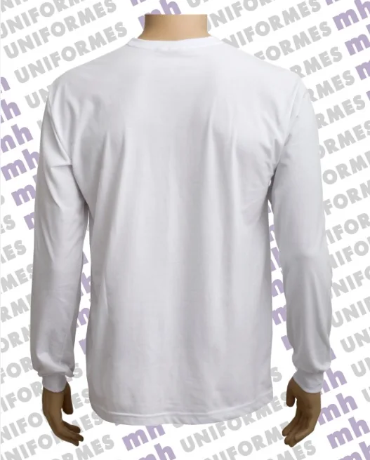 Camiseta Básica Masculina 1/2 Malha Manga Longa Branca - MH Uniformes
