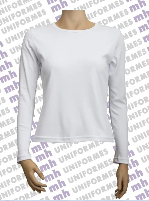 Camiseta Modelo Fitness Manga Longa Malha Canelada Branca - MH Uniformes
