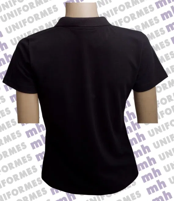 Camiseta Polo Feminina Em Piquet Preto - MH Uniformes