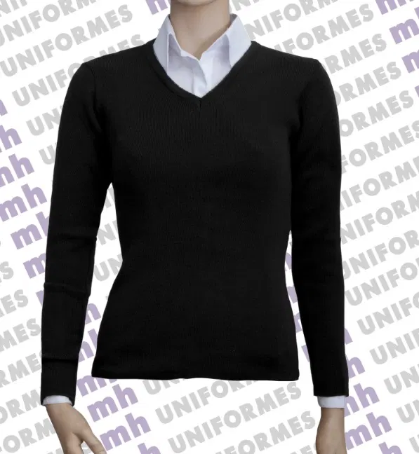 Pulôver Feminino Decote V Preto - MH Uniformes