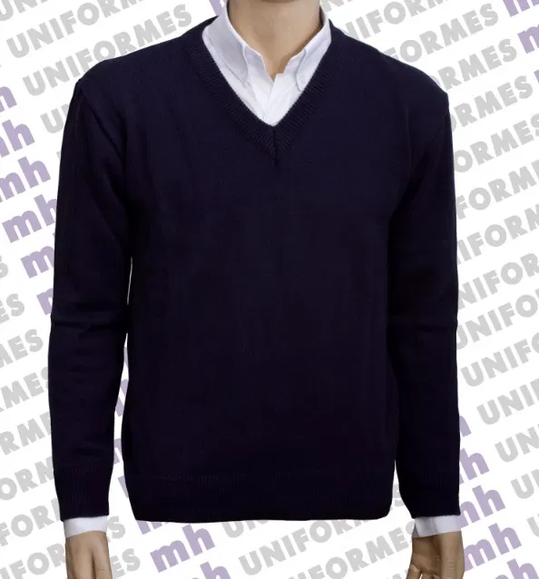 Pulôver Masculino no Decote V Azul Marinho - MH Uniformes