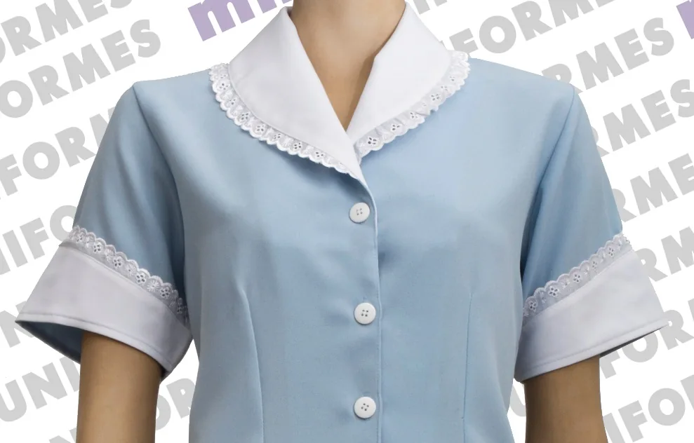 Referência visual para Vestido Copeira Com Avental Em Oxford Azul Claro - confirme o modelo com a MH Uniformes