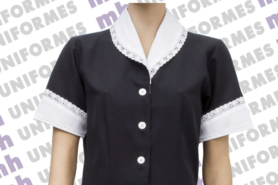 Vestido Copeira Com Avental Em Oxford Azul Marinho - MH Uniformes