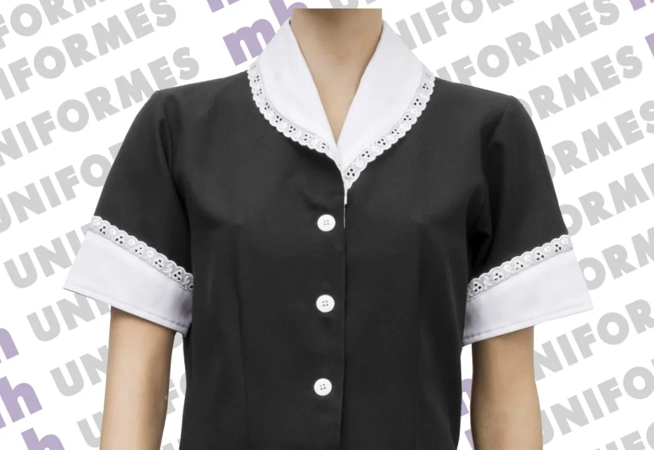 Vestido Copeira Com Avental Em Oxford Preto - MH Uniformes