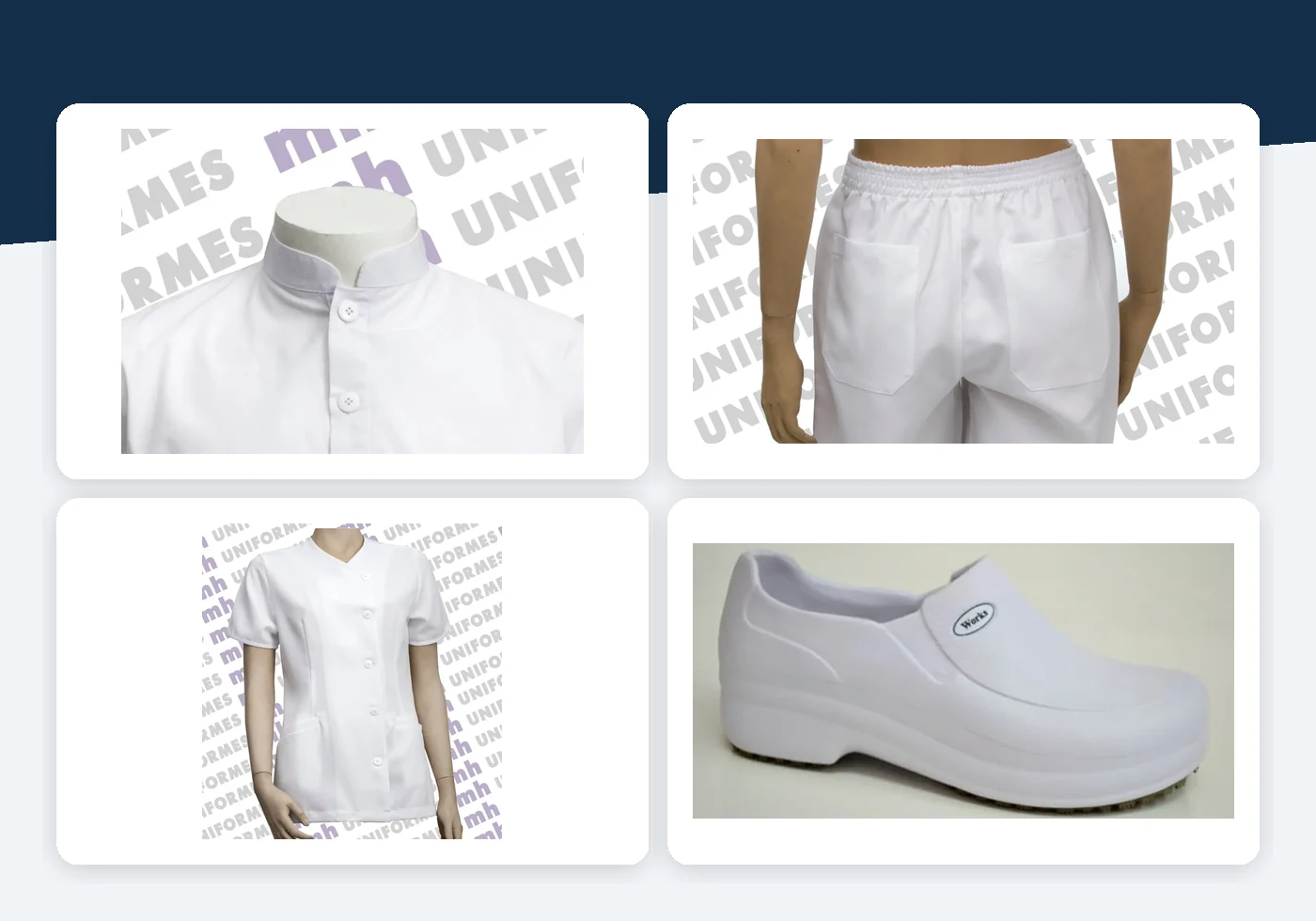 Composição de produtos para Clínicas e hospitais - MH Uniformes